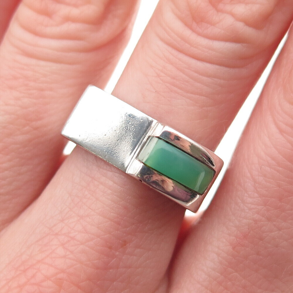 Silver Lining 925 Sterling Vintage Real Turquoise Modernist Ring Size 7